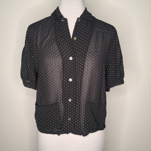 Esprit Collection Sheer Polka Dot Button Down Top Black Size S Small - Picture 3 of 7